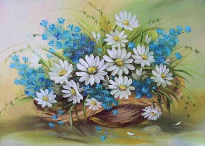 Корзина с ромашками А4-Л-002